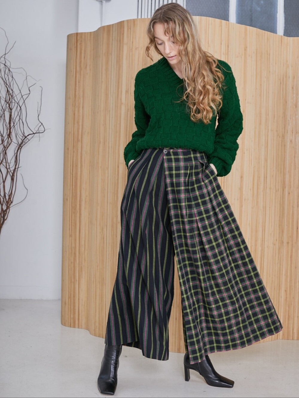 Rujuta Sheth sz XL Frida Pants in Strike Chex x Stripe Split